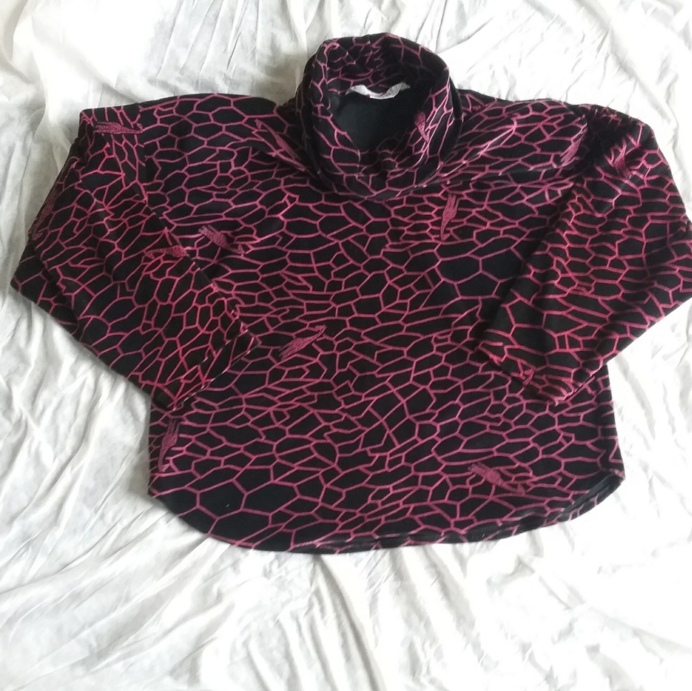 Vintage Giraffe Abstract Print Velour Cowl Neck